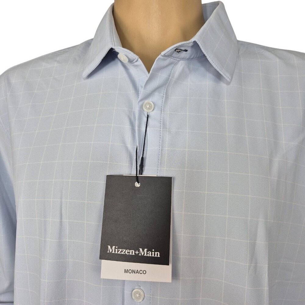 Mizzen+Main Mens Monaco Shirt Light Pastel Blue Check Long Sleeve Size 2XL -27